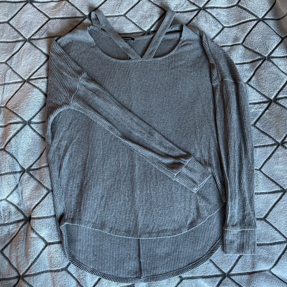 Express | Grey Ribbed Long Sleeve - Picture 5 of 5